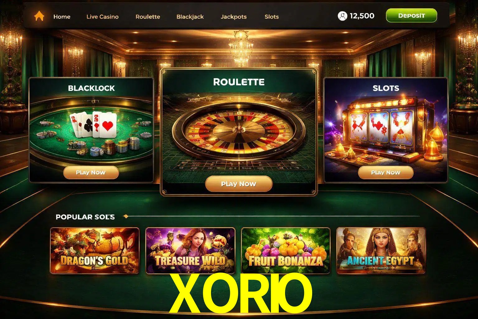 Vista de la plataforma XORIO Casino mostrando categorías organizadas de juegos en línea